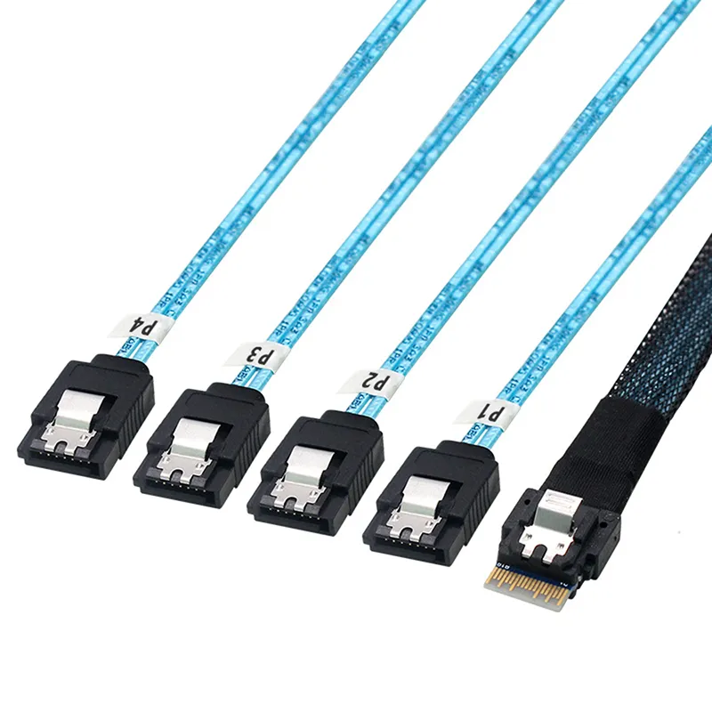Slim SAS 8654 4i SATA Split Cable SFF-8654 4i To 4 SATA 1 to 4 Breakout Cable