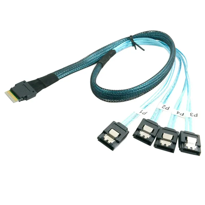 Slim SAS 8654 4i SATA Split Cable SFF-8654 4i To 4 SATA 1 to 4 Breakout Cable
