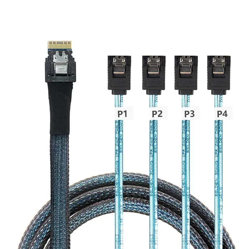 Slim SAS 8654 4i SATA Split Cable SFF-8654 4i To 4 SATA 1 to 4 Breakout Cable